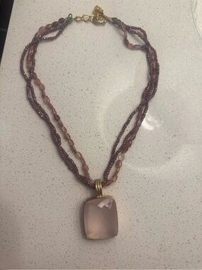 Dina Mackney Multi-Strand Rose Bead Necklace with Rose Quartz Pendant